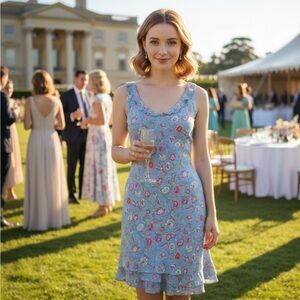 Ralph by Ralph Lauren Floral Print Y2K Ruffle Asymmetrical Midi Dress SZ Small